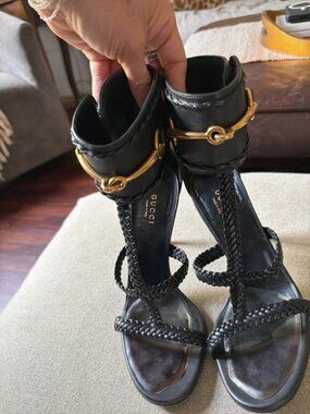Gucci Horsebit Gladiator Sandals Braided Ankle Cuff Stiletto